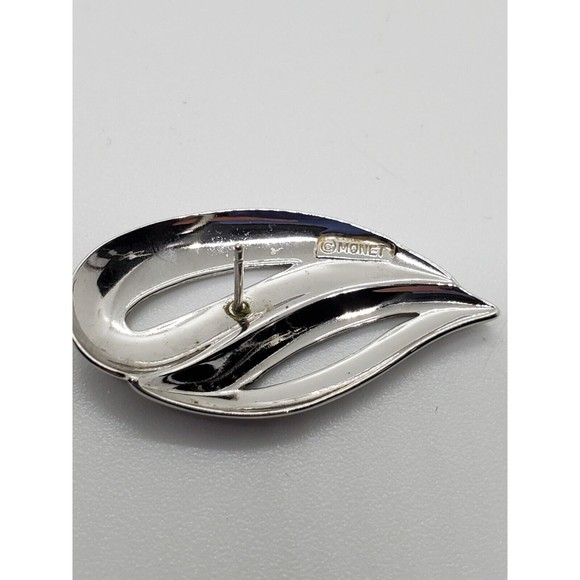 Monet Teardrop Earrings Openwork Silver Tone Post Signed Vintage - Picture 4 of 4